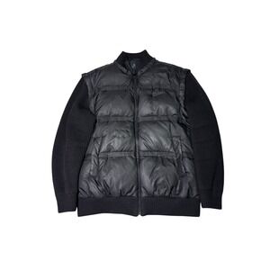 Lacoste Men's Black Puffer Vest with Knit Sleeves Bomber Jacket Size 52